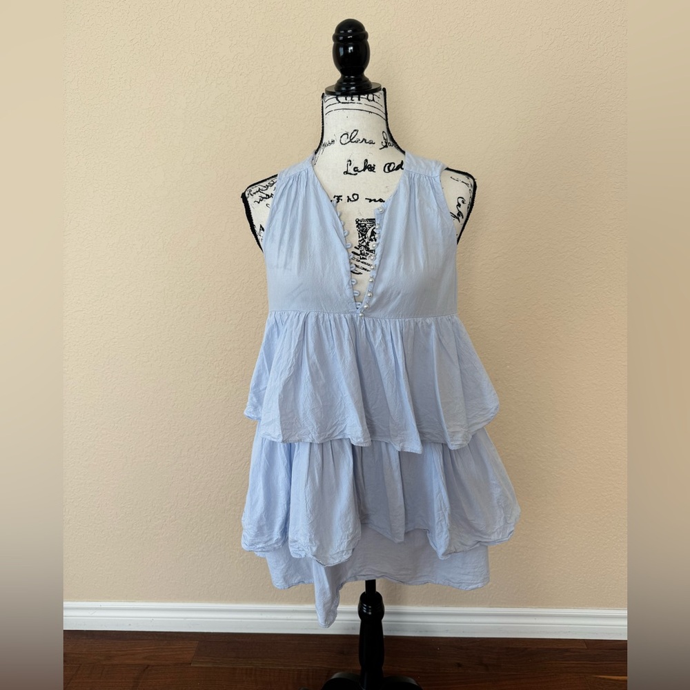 Zara Trafaluc Mini Light Blue Ruffle Pearl Dress, Size Small